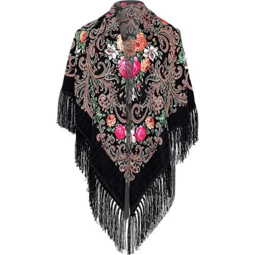Women Lady Muslim Folk-custom Print Tassel Square Scarf Wrap Shawl Travel Neck Hair Tie Band Bag Warp Soft Neckerchief Hijab
