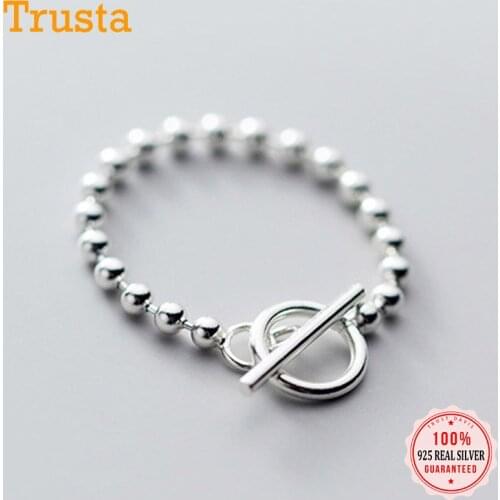 Trustdavis Real 925 Sterling Silver Sweet Stick Round Beads Finger Ring Size7 For Women Wedding Valentines Day Jewelry DS2189