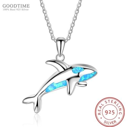 Fashion Necklace Pure 925 Sterling Silver Blue Opal Little Whale Pendant Necklaces For Women Anniversary Jewelry Accessories