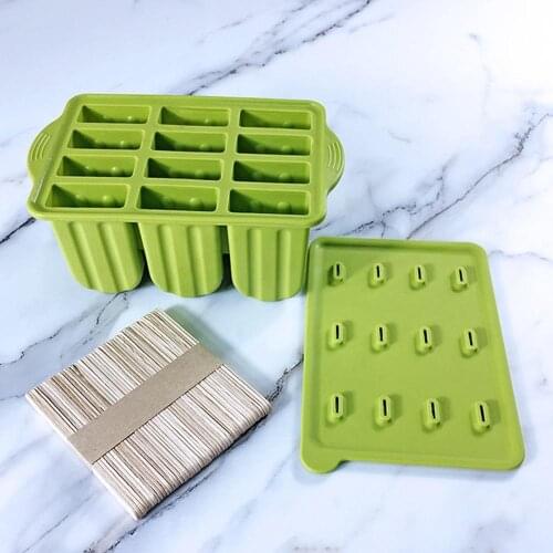 12 Holes Silicone Popsicle Mold Popsicle Sticks Form For Ice Cube Tray Cream Mold Ice Cube Maker Eco-Friendly Kitchen Gadgets