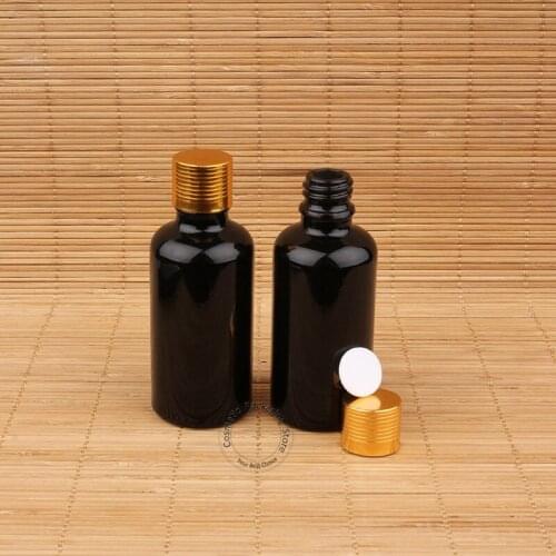 20pcs/Lot Wholesale Glass 50ml Essential Oil Bottlewith Water Gold Cap Black Cosmetic Container 50g Empty Refillable Vial