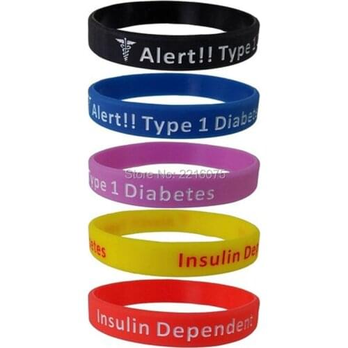 300pcs Alert Type 1 Diabetes Insulin Dependent silicone wristband rubber bracelets free shipping by DHL express