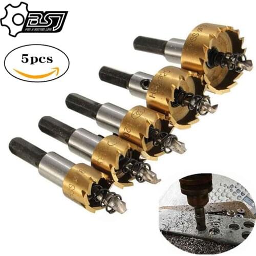 5 Pcs Carbide Tip HSS Drill Bit Saw Set Metal Wood Drilling Hole Cut Tool for Installing Locks 16/18.5/20/25/30mm