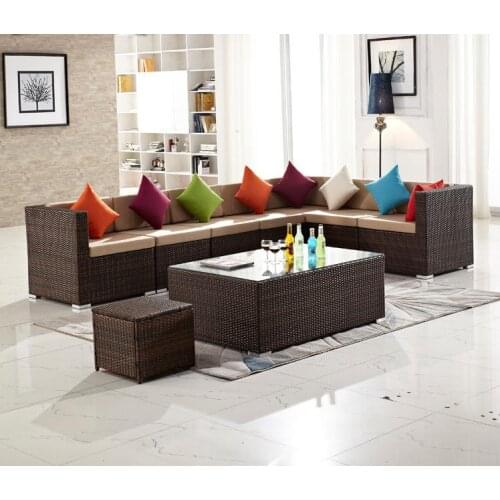 6 PCS Rattan Wicker Outdoor Patio Furniture Couch Rattan Wicker Sectional Sofa Cushioned Set