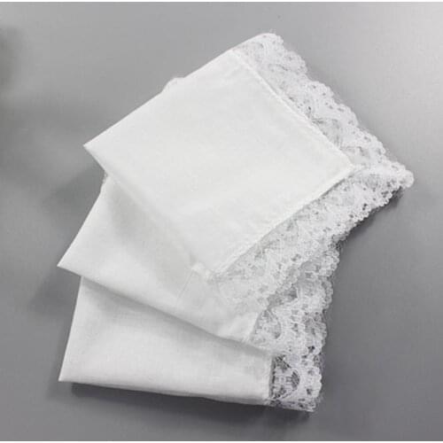 25cm White Lace Thin Handkerchief 100% Cotton Towel Woman Gift Party Decoration Cloth Napkin DIY Plain Blank Handkerchief SN3850