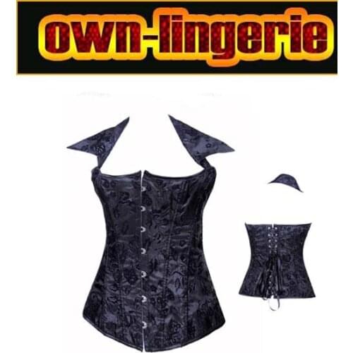 Free shipping black corset top new design women eye hook bustier lingerie for woman black collar corset with collar w3247
