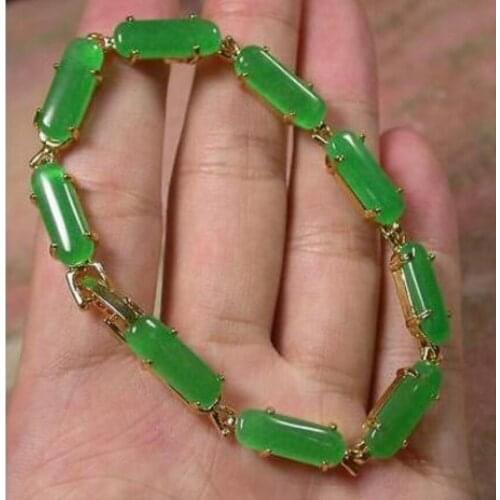 Free shipping new hot Gold Plate CHINESE Icy Green JADE Saddle Rectangle Bangle Bracelet