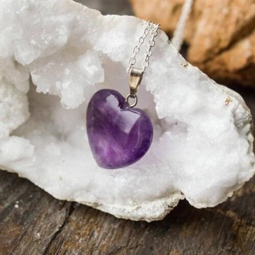 Crystal Pendant Heart Necklace Polished Jewelry Natural Crystal Healing Purple Crystal Birthday Gift Gemini June Cancer