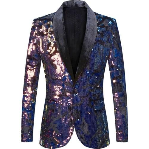 New Mens Glitter Purple White Sequins Blazer Shawl Lapel Formal Tuxedo Slim Suit Jacket For Banquet Evening Party Singer Host