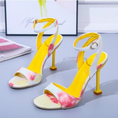 Women Summer Sandals Fashion Print High Heeled Footwear Adjustable Ankle Strap Shoes Women High Heels Sexy Sandalias WSH4014
