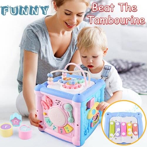Baby Musical Box Toddler Funny Hand Drum Toy Baby Activity Cube Geometric Blocks Toys Infant Sorting Music Plaything Box Toys
