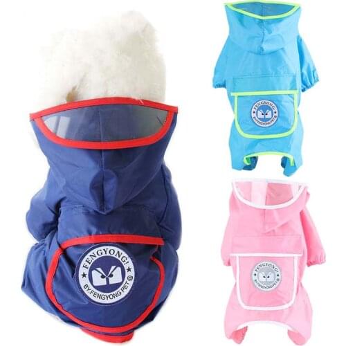 Large Pocket Waterproof Dog Raincoat Transparent 10cm Hat Eaves Dog Overalls with Traction Rope Hole for Small Puppy Dogs 10A