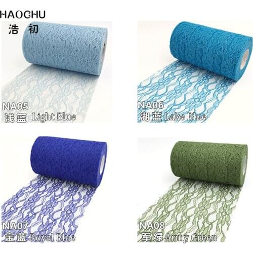 HAOCHU 6''25yard DIY Wedding Organza Event Party Chair Sash Bow Blue White Lace Roll Spool Fabric Ribbon Table Runner Decoration