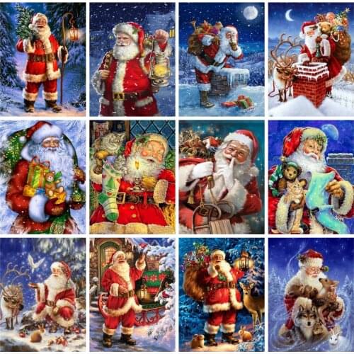 HUACAN 5D Diamond Painting Santa Claus Full Square Christmas Diamond Embroidery Mosaic Cartoon Handicraft Wall Art