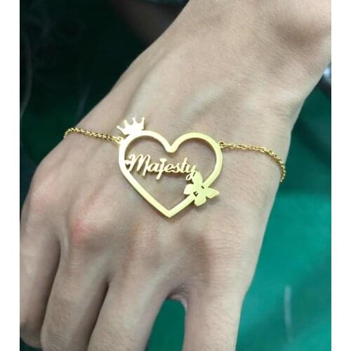 Custom Crown Butterfly Name Necklace Handmade Jewelry Stainless Steel Personalized Heart Nameplate Pendant Kids Women Gifts