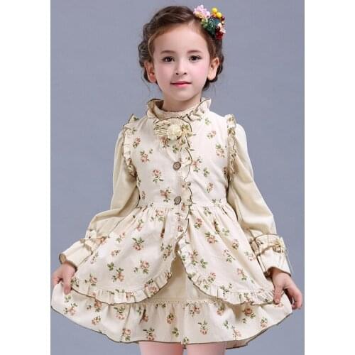 Kids Girls Clothing sets 2021 spring new girl Retro coat + dress two-piece suit Russian palace Spanish princess children costume
