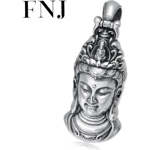 FNJ Bodhisattva Buddha Pendant 925 Silver Original Pure S925 Thai Silver Pendants for Jewelry Making Men Women Lotus