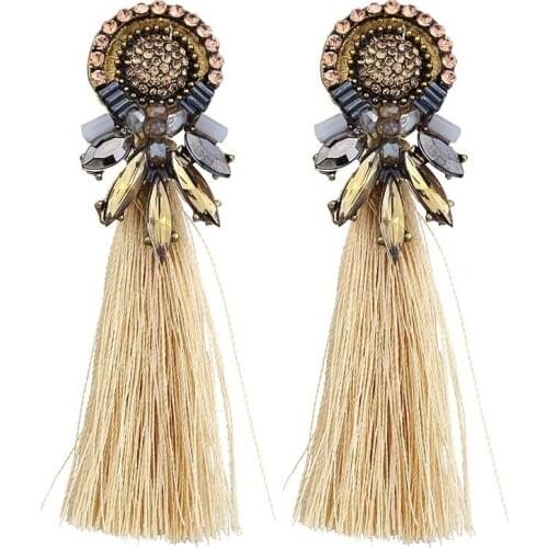 Miss JQ] Vintage Long Dangle Tassel Earrings Luxury Women Drop Glass Earrings Bohemian Earrings Fashion Jewelry boucle doreille
