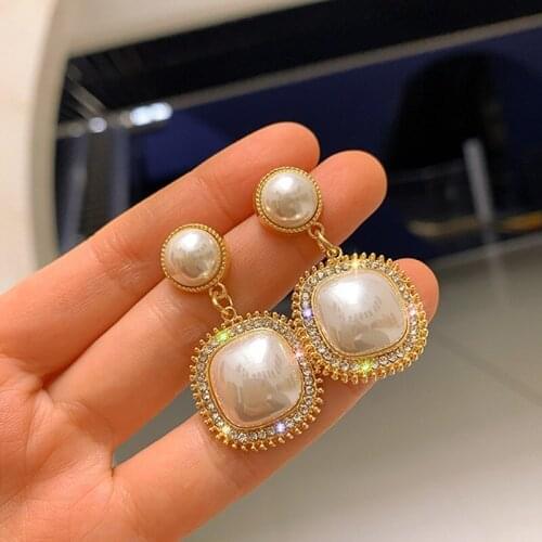 Fashion Earrings Female Jewelry Temperament Simple Rhinestones Imitation Pearl Round Dangle Earrings for Women Girl Accessories