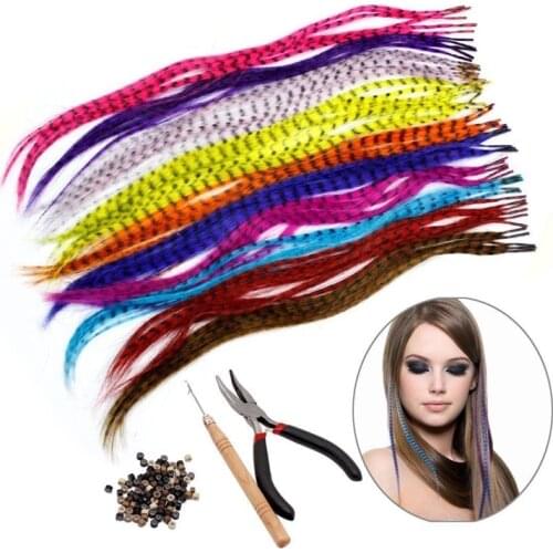20/50PCS Synthetic Feathers Feather Hair Extension Kit DIY Hair Extensions Tools Hook Reciprocations DIY Hair Extensions Tools