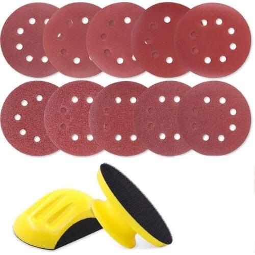 62Pcs Round Mouse Hand Sanding Block And 8 Hole Sanding Disc Assortment Kit Hook And Loop Sanding Blocks Sandpapers