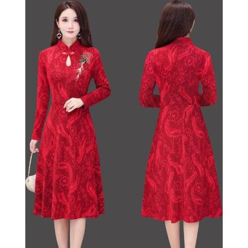 2021 New Mother Dress Spring And Autumn Dress Improved Version Cheongsam Dress Women Ethnic Style High-end Dress Mid-length A298