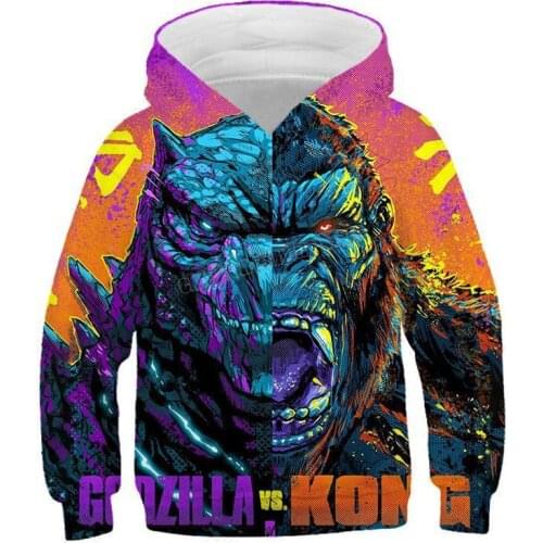 Godzilla Vs. King Kong Autumn Childrens T-shirt Boys Clothes 3D Digital Printing Children Clothing Long-sleeved Hoodie Kids Top