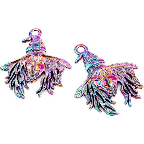 10pcs Rainbow Color Alloy Sinister witch wizard Pendant charms for Necklace DIY Jewelry Accessories Women Girl Xmas gifts