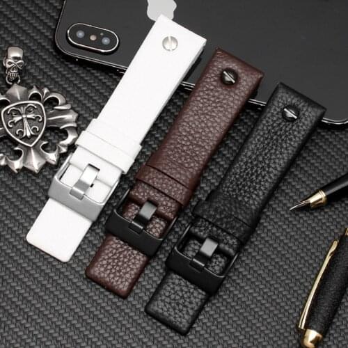 22 24 26 28 30mm Black Brown White GenuinLeather Watch Strap For Diesel DZ DZ7257 DZ4318 watchband Wristband With rivet bracelet