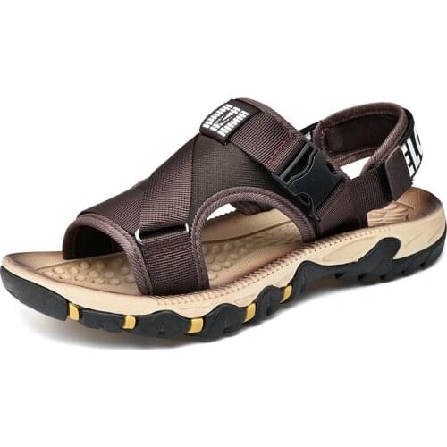 Mazefeng Men Sandals Solid Color Leather Men Summer Shoes Casual Comfortable Open Toe Sandals Soft Beach Footwear for Male 39-47