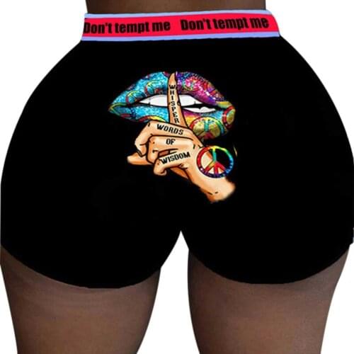 Women Fun Print Shorts Slim Fashion Letter Pattern High Waist Yoga Shorts Summer Casual Style Fitness Sport Clothes For Women