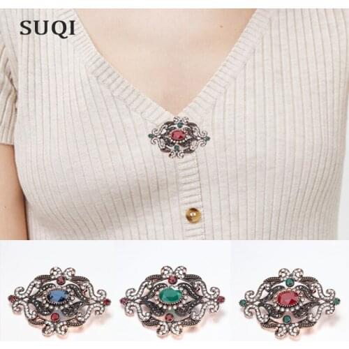 SUQI vintage crystal Rhinestone brooches for women brooch pin fashion Party dress coat jewelry accessories red gold brooches