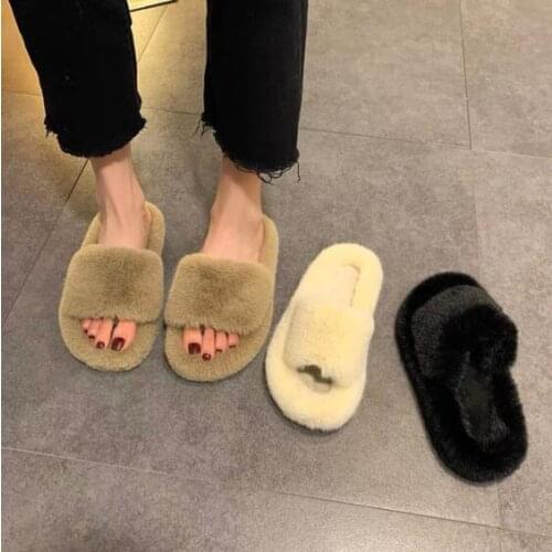 Autumn/winter new 2020 women home warm fox fur soft and comfortable slippers flat bottom non-slip durable flip flop ms sandals