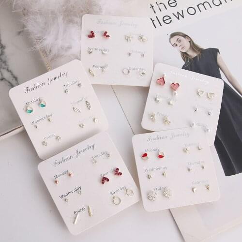 Jewelry pearl snowflake water drop feather love butterfly earrings earrings 6 pairs board combination set for women wholesale