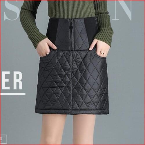 Women 2020 Autumn Winter High Waist A-line Skirts Female Casual Pockets Solid Color Skirts Ladies Wadded Cotton Mini Skirts J14