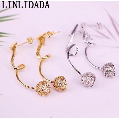 5Pairs, 2020 new gold silver Color Cubic Zirconia Round Stud Earrings Womens party Fashion Jewelry