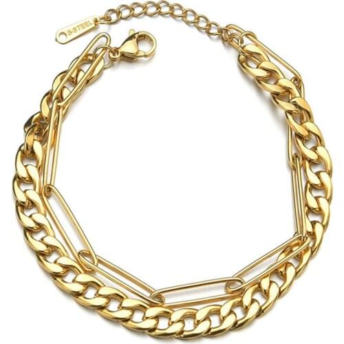 316L Stainless Steel Personality Thick Chain Bracelet Women Double Layered Wearing Simple Titanium Steel Bracelet No Fade