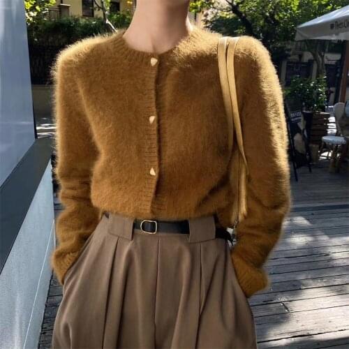 Alien Kitty 7 Colors Mink Cardigan Sweaters Coats Elegant Warm Chic Lady 2021 Autumn OL Soft Hot Retro Fashion Loose Femme Tops