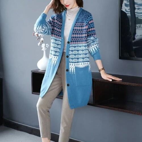 PEONFLY 2021 New National Style V Neck Sweater Womens Long Sleeve Chic Simple Retro Harajuku Knitted Cardigans Sweater