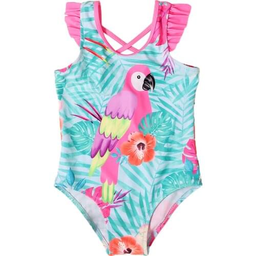 2021 Kids Girls Fashion Cartoon Parrot Print One-piece Swimsuit Stylish Bathing Suit for Children Girls 2-8Y Beachwear