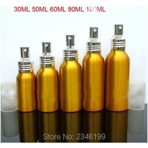 30ML 50pcs/lot Cosmetic Liquid Packing Bottle, New Travel Aluminum Gold Spray Bottle, Fine Mist Aluminum Refillable Spray Bottle
