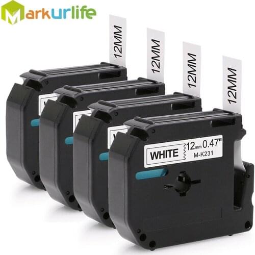 4 PCS/Lot 12mm*8m M-K231 Compatible Brother M Tapes Label cartridge M-K231 MK231 Mk 231 for Brother P touch printer PT100 PT65