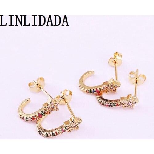 8Pairs Gold Filled Rainbow Zirconia Jewelry Earrings NEW CZ Micro Pave Stud Earring For Women Lady