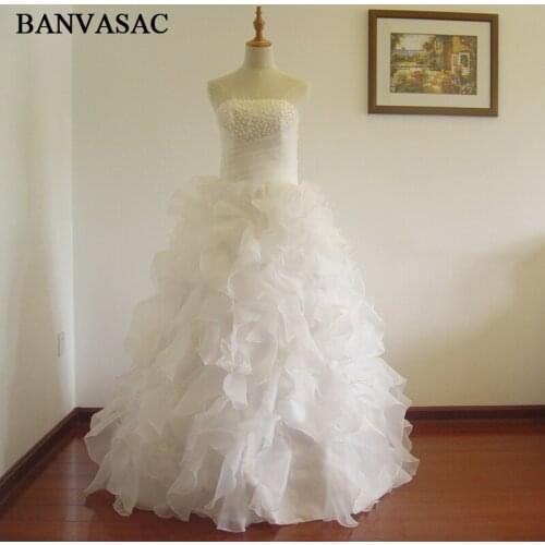 BANVASAC Free Shipping 2017 New A Line Beading Sleeveless White Satin Bridal Wedding Dress Wedding Gown Vestido De Noiva W0157