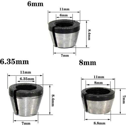 1/4" 6mm 6.35mm 8mm Trimmer Collet Chuck Router Bit Collet Chuck Adapter with Nut Engraving Machine Milling Cutter Accessories