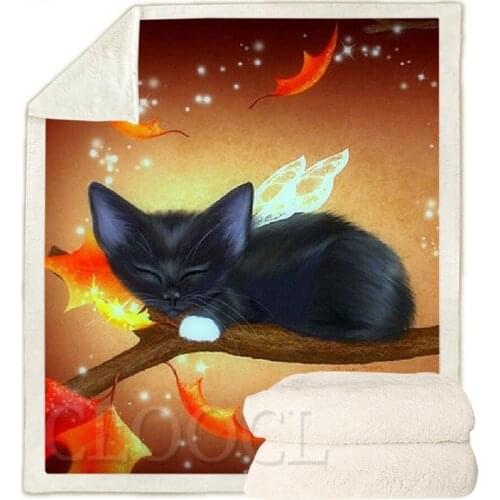 CLOOCL Halloween Theme Blankets Sleeping Kitten 3D Print Plush Quilts Fastival Party Fun Harajuku Plush Blankets Home Textile