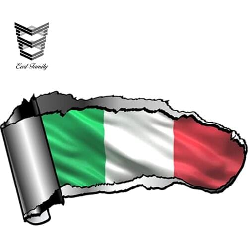 EARLFAMILY 13cm x 5.8cm Ripped Open Gash Torn Metal Design With Italy Tricolore National Flag Motif External Vinyl Car Sticker