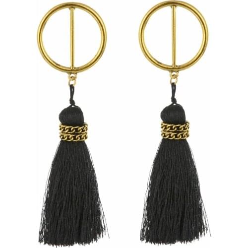 Ethnic Gold Metal Cotton Tassel Drop Earrings for Women Bohemian Fringed Earring Statement Jewelry Wholesale joyeria mujer