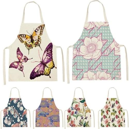 Butterfly Pattern Floral Print Sleeveless Apron ChildrenS Cleaning Home MenS And WomenS Anti-Fouling Apron Kitchen Waist Bib