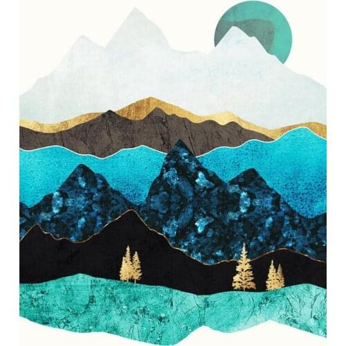 Nordic Style Canvas Painting Poster and Print Art Landscape Pictures Golden and Blue Mountain Forest For Home Rooms Wall Decorat